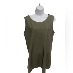Eileen Fisher 100% silk Georgette Tank size large - green with texture